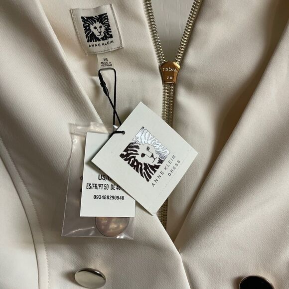 ANNE Klein Double breasted sleeveless fitted dress size 16 Ivory NWT - Picture 7 of 7